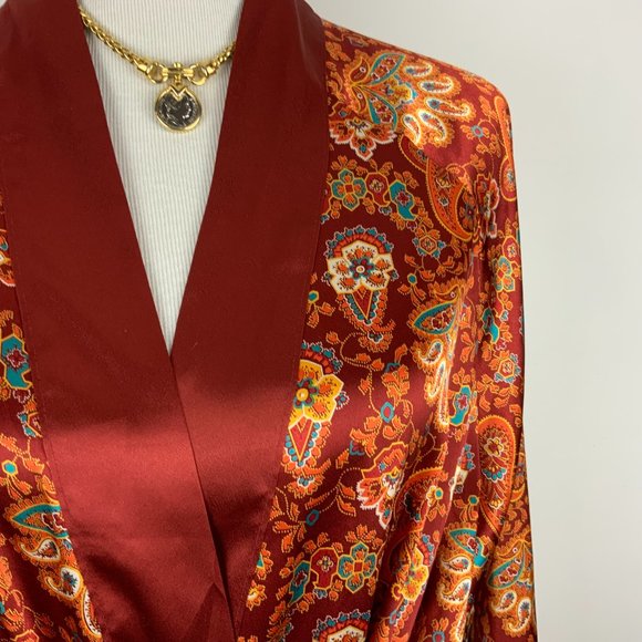 Vintage Cacique Lingerie Satin Polyester Paisley Print Robe Sz M - Picture 9 of 16
